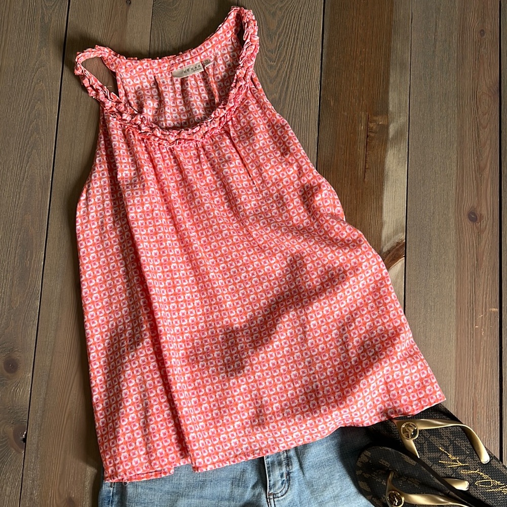 Kenar orange and pink geometric print cotton tank. XXL